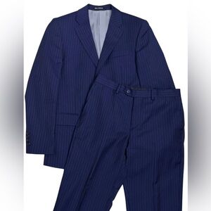 BELLISSIMO Pinstripe Blue Business Casual Formal Blazer & Dress Pants SUIT 38S